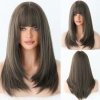 Wholesale of new European and American style wigs for long hair, natural full head covers, long straight hair with inwardly folded air bangs Item Picture